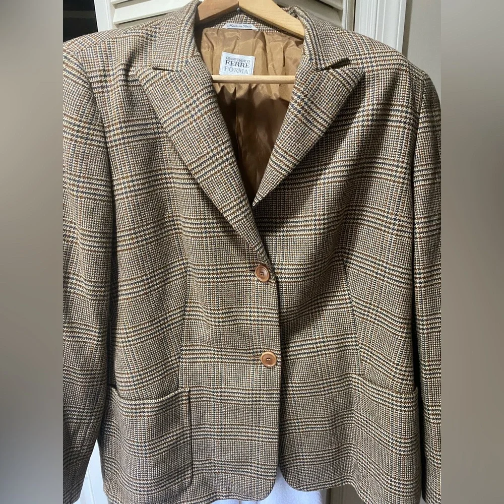 GIAFRANCO FERRER FORMA ITALIAN TWEED/SUEDE ELBOW PATCHES US 22 BROWN/TAN/BLAZER - Picture 3 of 7